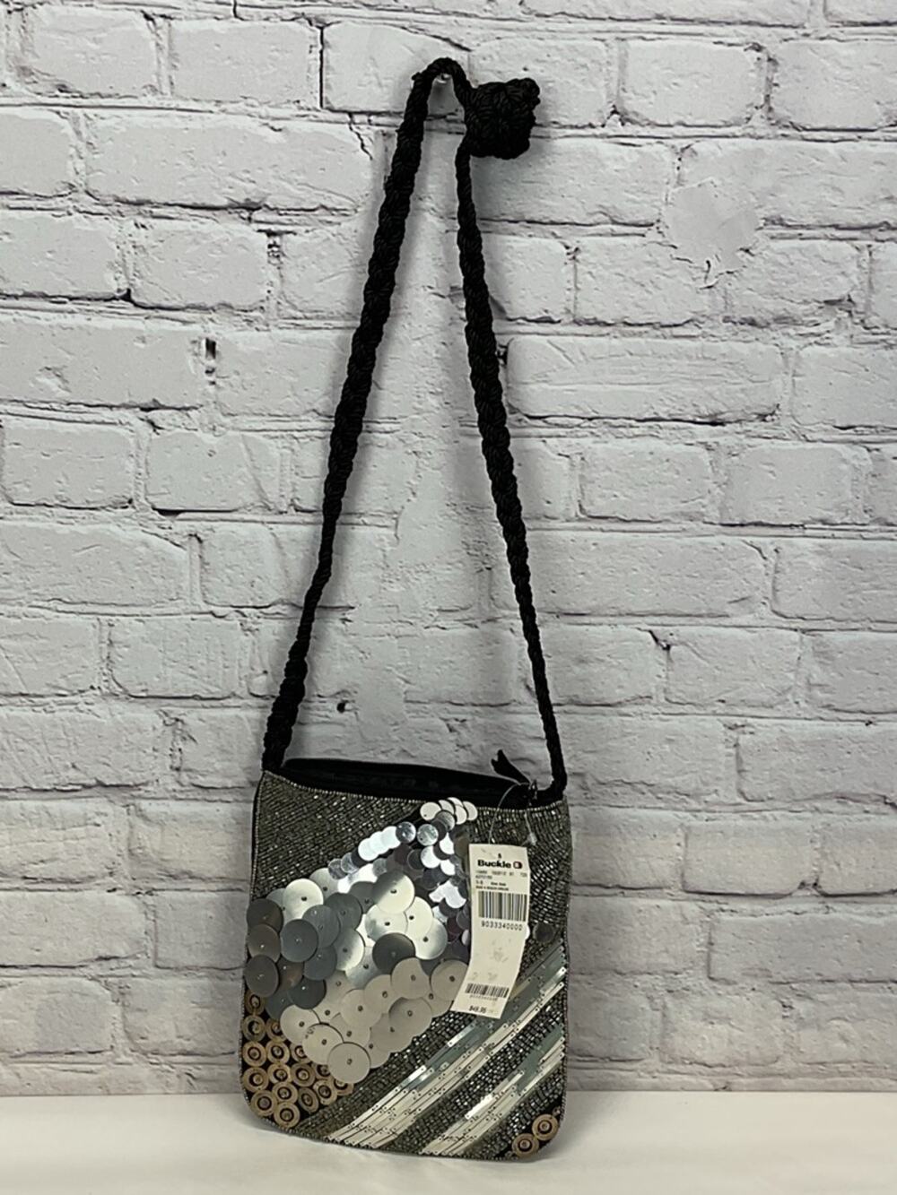 Buckle Brand Crossbody Y2K Sequin Beaded Silver Bronze Black Boho Festival Party